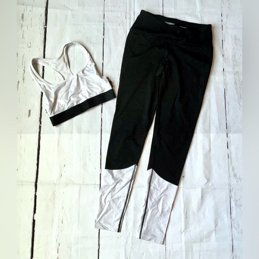 Victoria’s Secret Sport Bra Legging Set Outfit Black White Sparkle XS S
